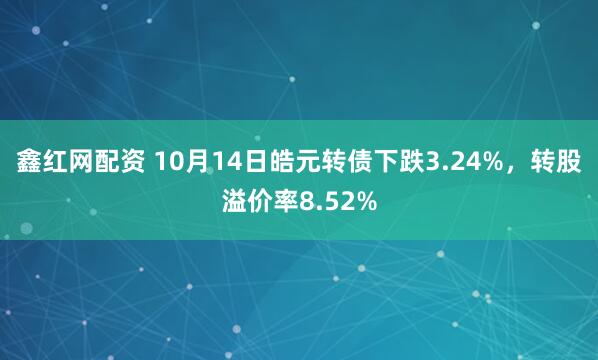 鑫红网配资 10月14日皓元转债下跌3.24%，转股溢价率8.52%